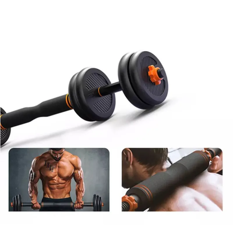 Rubberized Dumbbell & Kettlebell Set with Removable Barbell