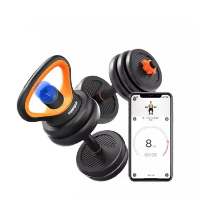 Rubberized Dumbbell & Kettlebell Set with Removable Barbell