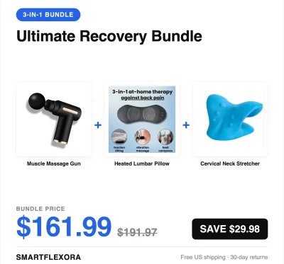 Ultimate Recovery Bundle — Massage Gun + Heated Lumbar Pillow + Neck Stretcher