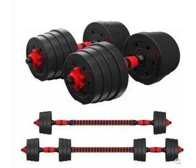 Rubberized Dumbbell & Kettlebell Set with Removable Barbell
